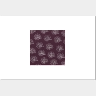 shark eye shell aloha print pattern dark purple and white Posters and Art